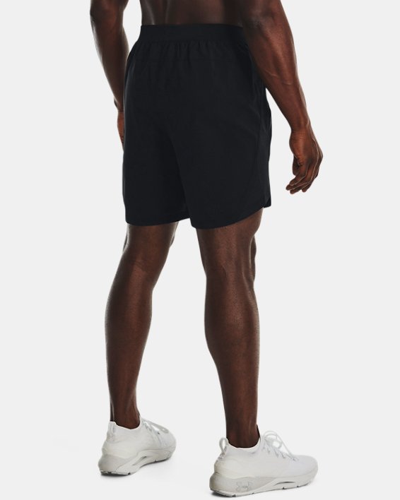 Men's UA Launch SW 7'' Wordmark  Shorts in Black image number 1